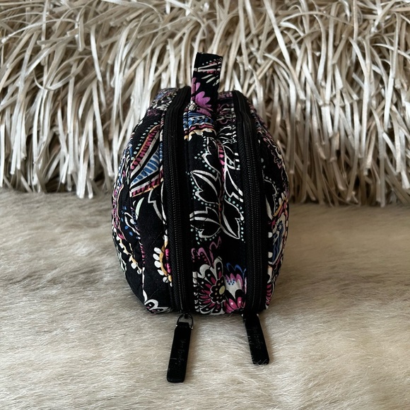 VERA BRADLEY Bandana Swirls Blush & Brush Cosmetic Case Black Pink Blue Travel - Picture 3 of 11